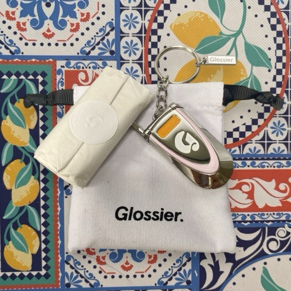 Glossier LA phone keychain